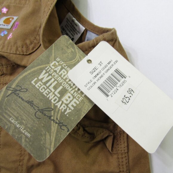 Carhartt Girls Overalls Girls 3T Relaxed Fit Honey Ginger Logo NWT - Picture 3 of 5